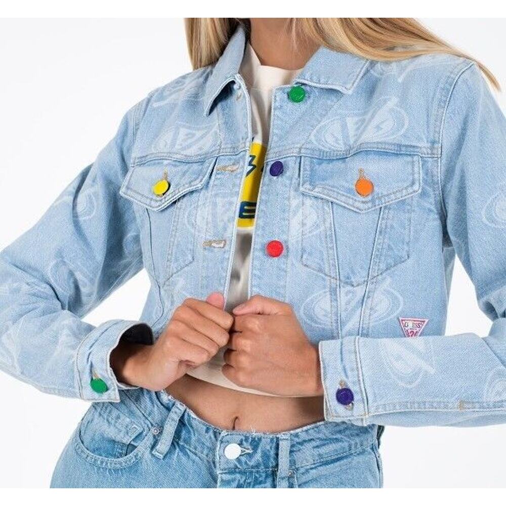 Guess x J. Balvin Denim Jacket Size Large Limited Edition Faded Logo Crop 250945